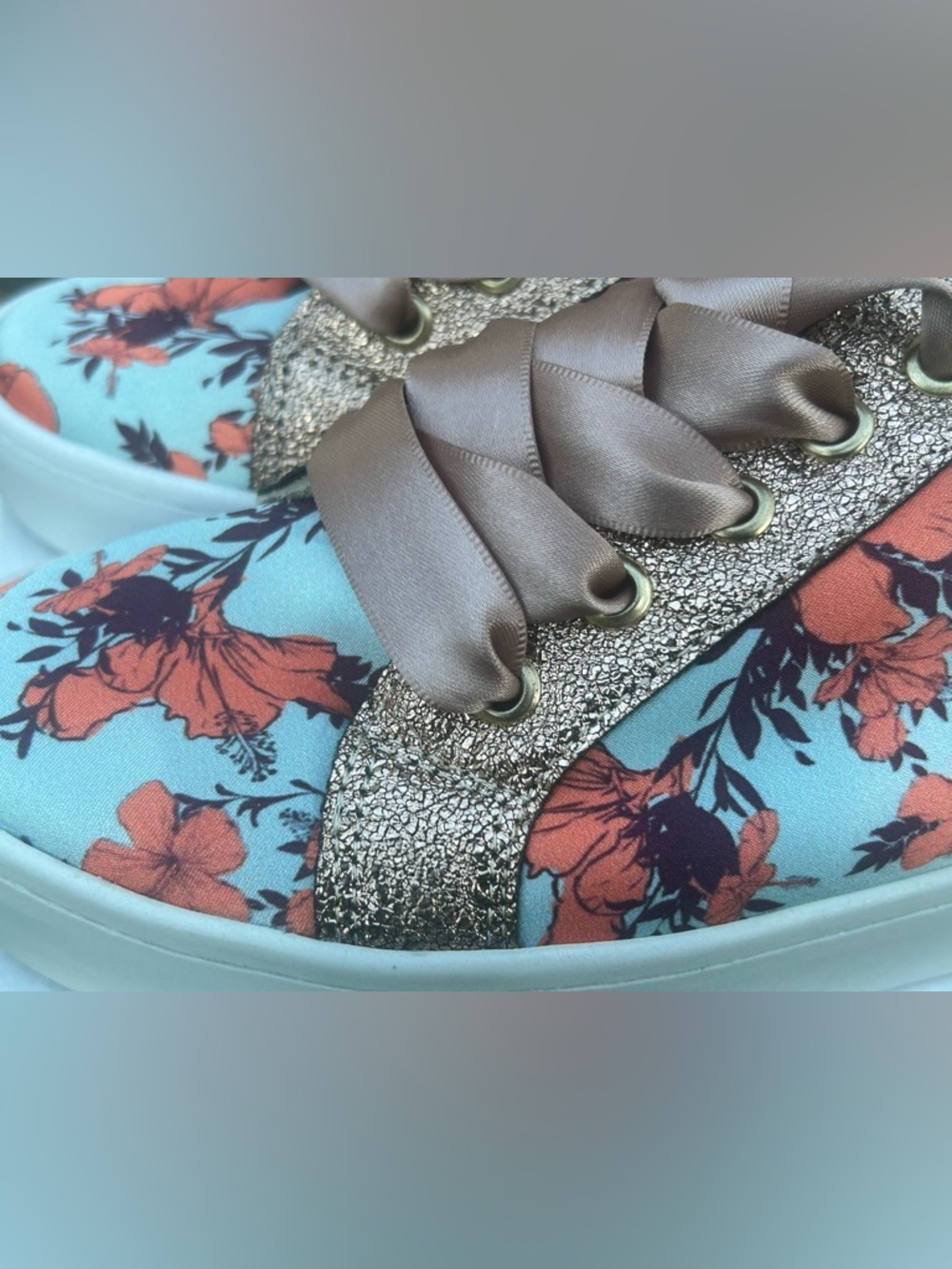 Chula Floral Sneakers Size 7 | Satin Laces Trendy Casual Shoes - Picture 4 of 10
